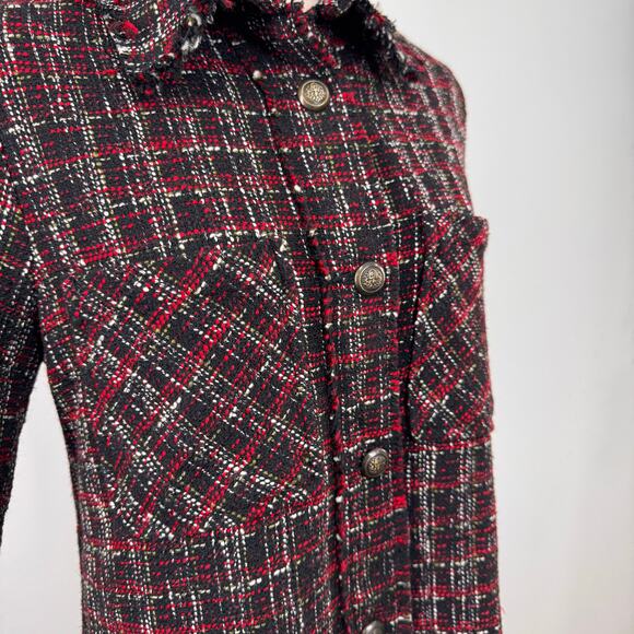 Zara Tweed Shacket Black Red Shirt Jacket Fringe Preppy Boho Contemporary Size S - Picture 6 of 15